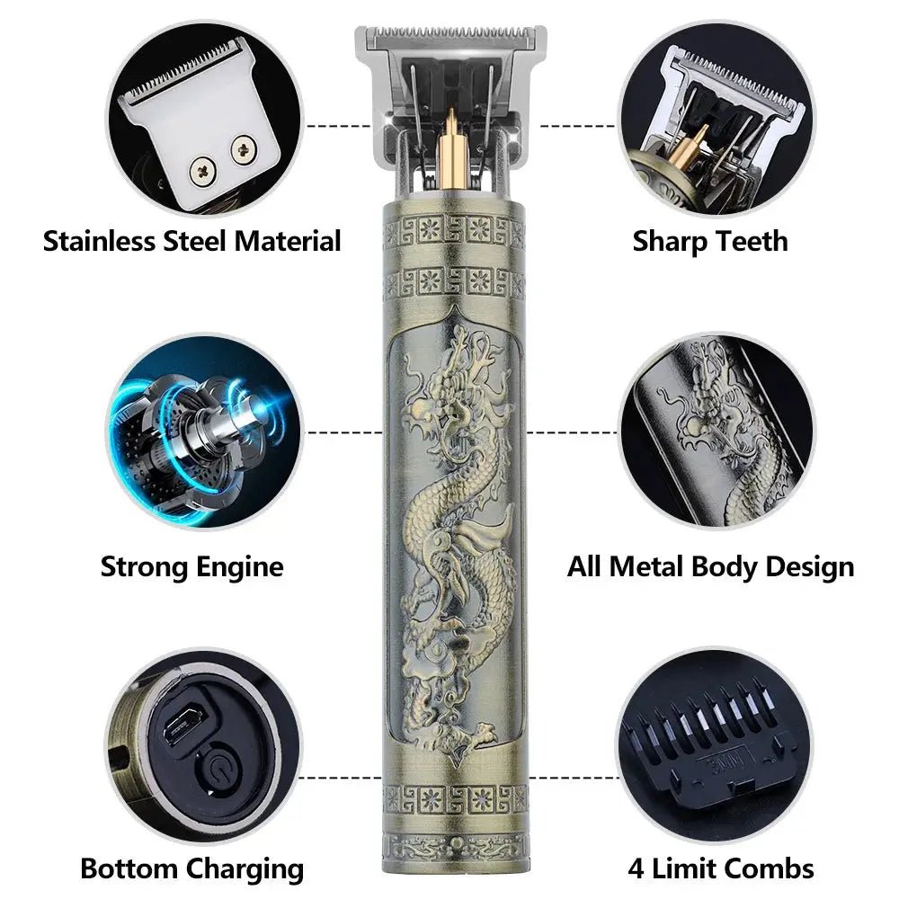 Máquina de Corte Vintage T9 – Cortadora de Pelo Eléctrica Recargable para Hombre con Trimmer Barbero - unpocodetodo