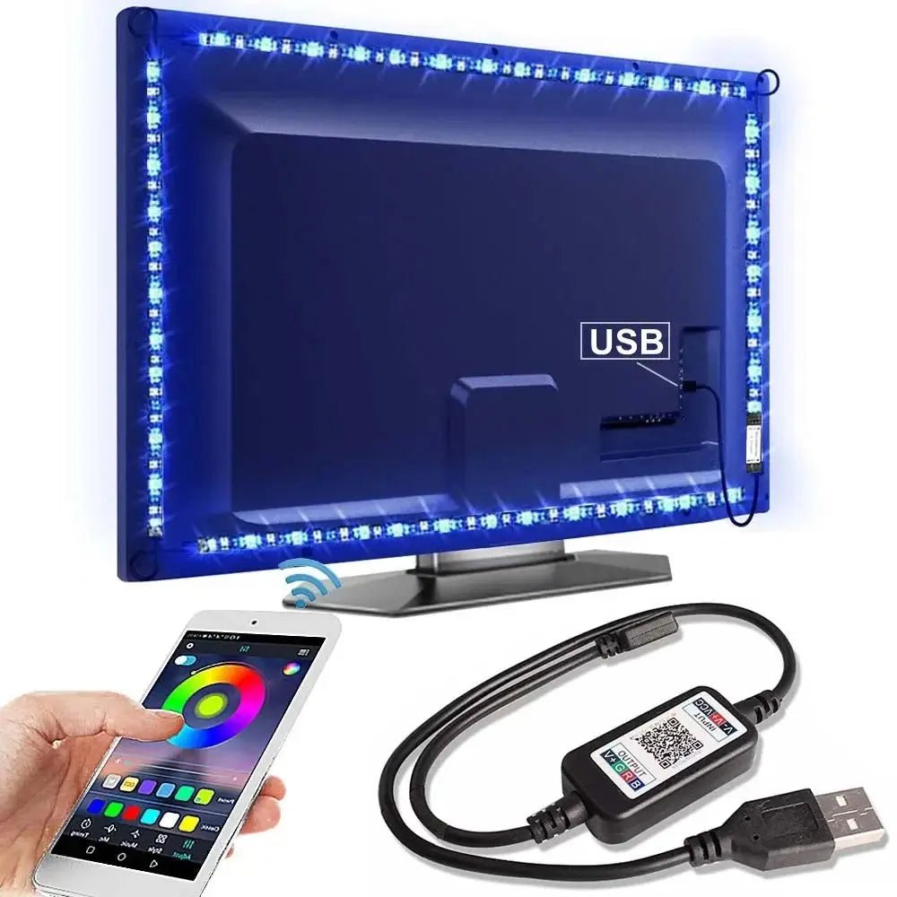 Tira LED RGB con Retroiluminación Bluetooth USB – Luces LED Flexibles para TV, Ambientes y Gaming - unpocodetodo