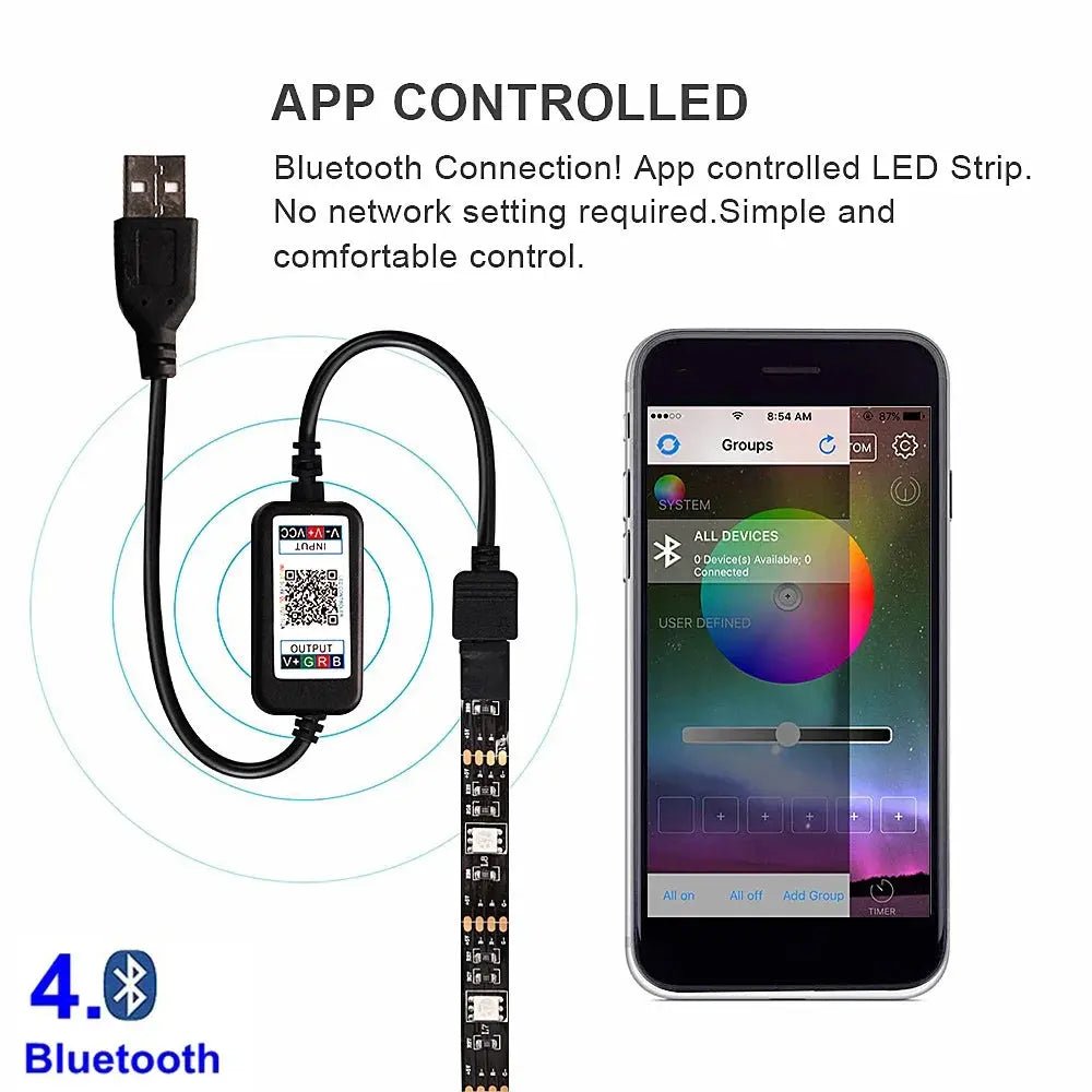 Tira LED RGB con Retroiluminación Bluetooth USB – Luces LED Flexibles para TV, Ambientes y Gaming - unpocodetodo